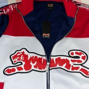 New w/tag Red White Blue Le Tigre Sewn Trim Abington Zipper Tennis Track Jacket
